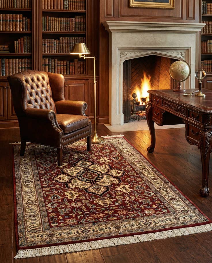Detail image of 4' 2 x 6' 6 Hand Knotted Jaipur Agra Wool Rug