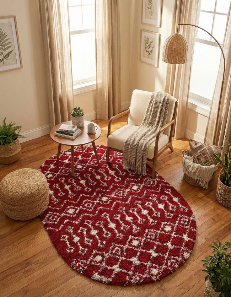 Detail image of 5' 3 x 8' Moroccan Trellis Shag Oval Rug