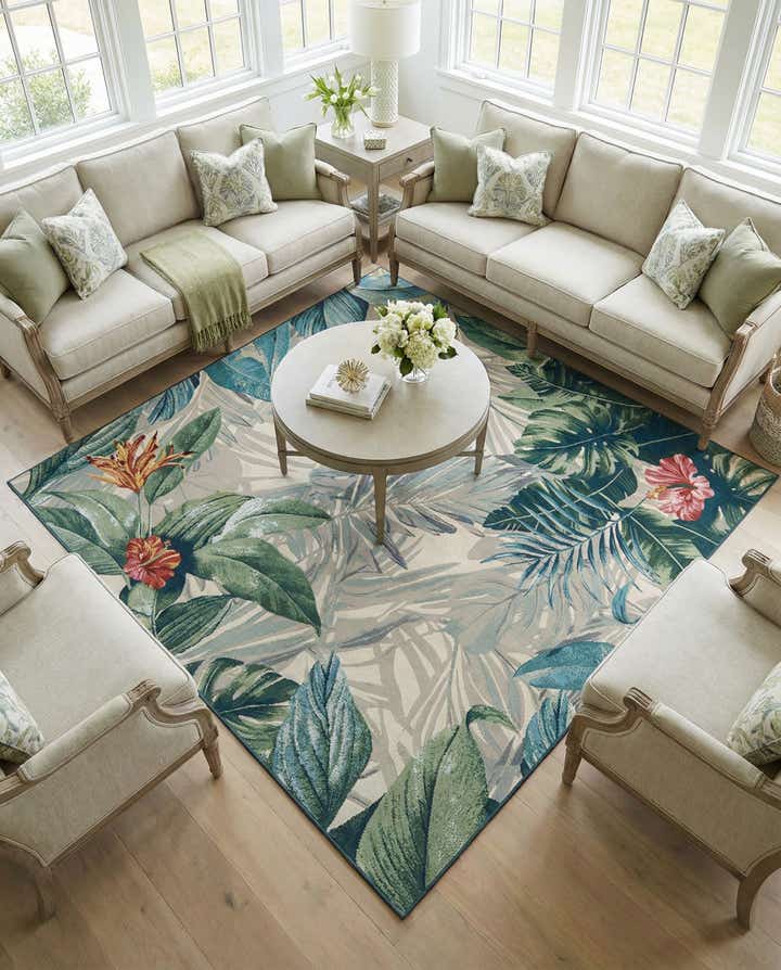 7' 10 x 7' 10 Easy-Clean Botanical Indoor / Outdoor Square Rug
