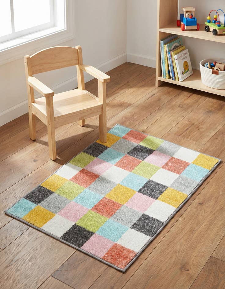 Detail image of 2' 2 x 2' 11 Checkered Whimsy Kids Rug