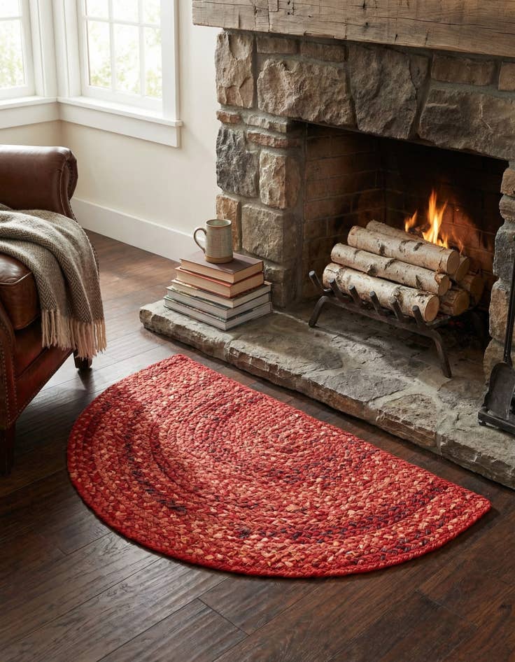 Detail image of 2' 2 x 3' 7  Hand Braided Chindi Hearth Rug