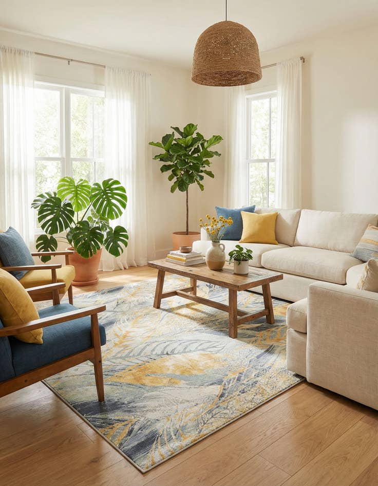 Detail image of 10' x 10' Washable Botanical Indoor / Outdoor Square Rug