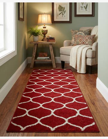 Red Lattice Frieze Runner Rug