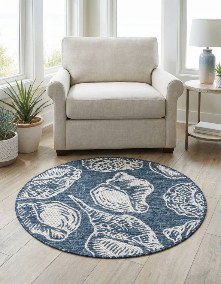 Detail image of 3' x 3' Washable Coastal Indoor / Outdoor Round Rug