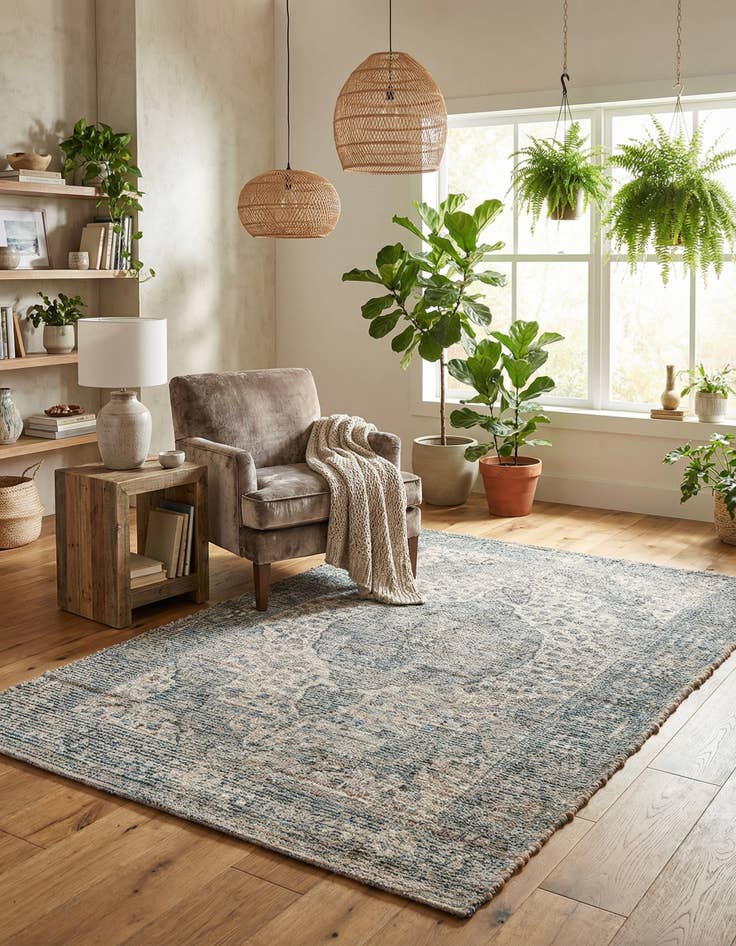 Detail image of  4' 1 x 6' 1  Hand Woven Chenille Jute Rug