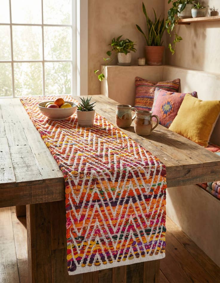 Detail image of 1' 2 x 4' 1  Hand Woven Chindi Chevron Table Runner Rug