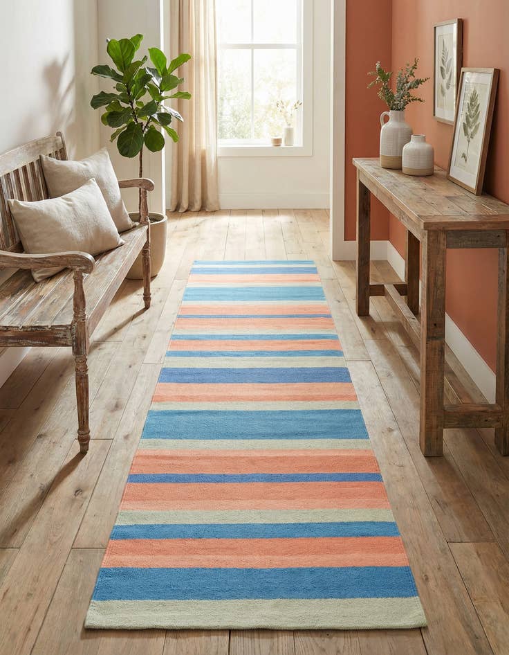 Detail image of 2' 7 x 10'  Hand Woven Flatweave Cotton Dhurrie Runner Rug