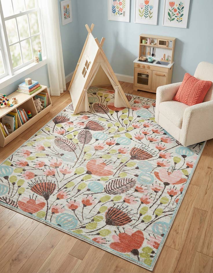 Detail image of 7' 10 x 10' Flowers Whimsy Kids Rug