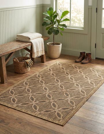 Light Brown Easy-Clean Lattice Indoor / Outdoor Rug