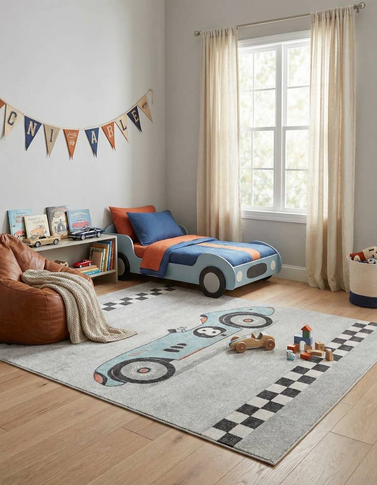 Detail image of 7' 10 x 10' Racecar Whimsy Kids Rug
