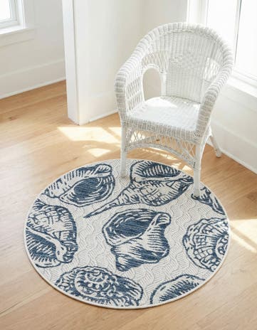 3' x 3' Easy-Clean Coastal Indoor / Outdoor Round Rug