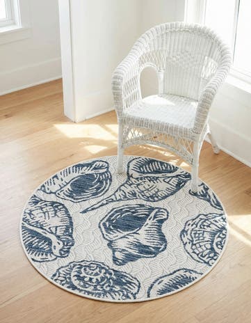 3' x 3' Easy-Clean Coastal Indoor / Outdoor Round Rug