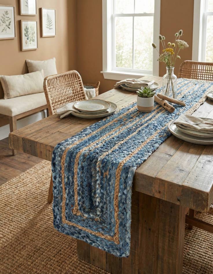 Detail image of 1' 2 x 8' Handmade Braided Chindi Table Runner Rug