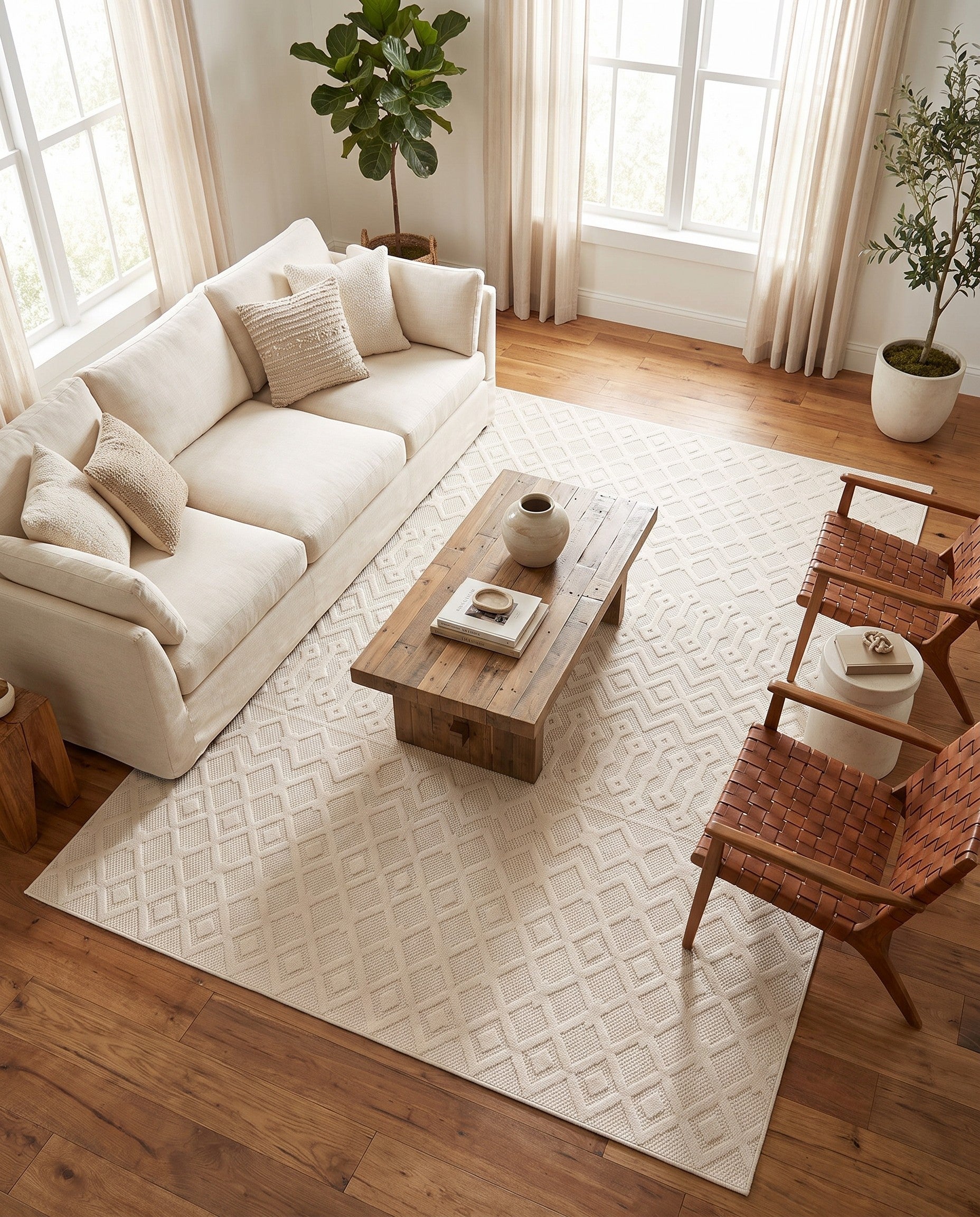 9' x 12' Easy-Clean Trellis Textured Indoor / Outdoor Rug