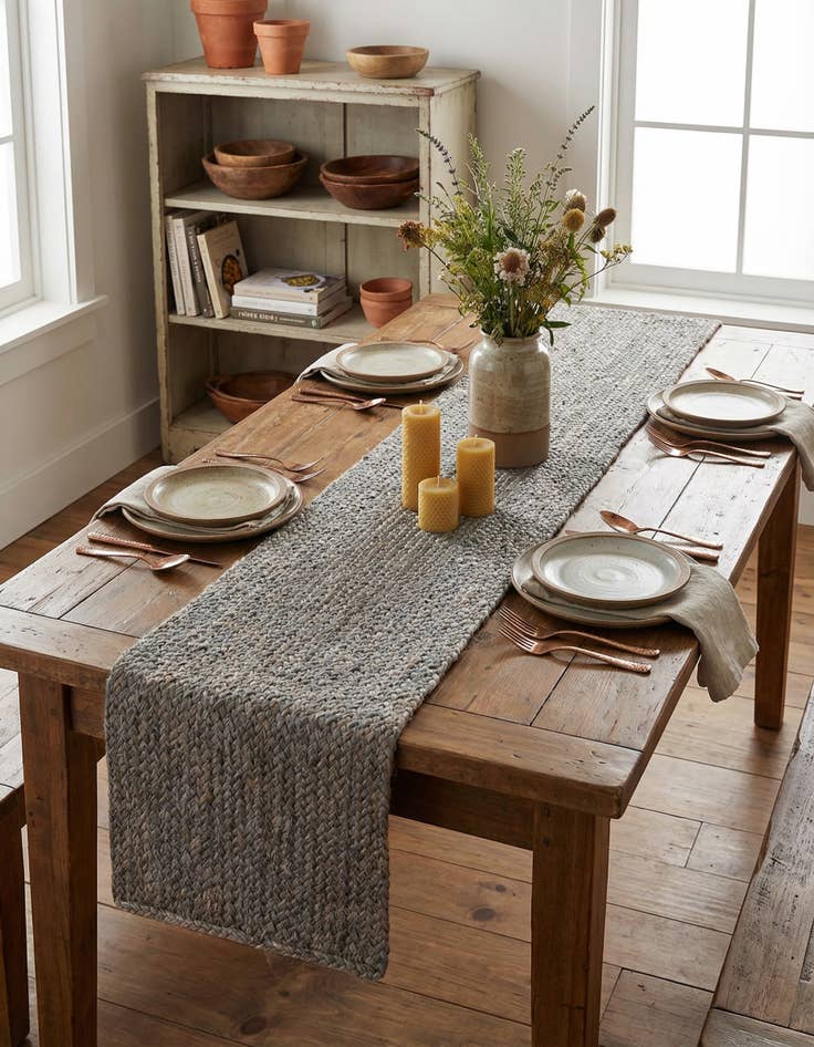 Detail image of 1' 2 x 10' Handmade Braided Jute Table Runner Rug