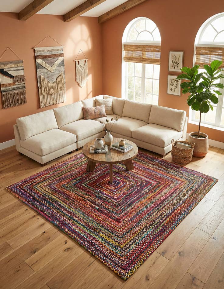 Detail image of 8' x 8' Handmade Braided Chindi Square Rug