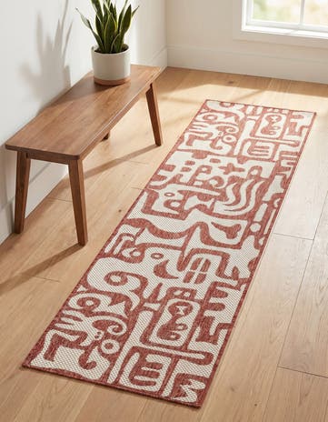 Rust Red Easy-Clean Modern Indoor / Outdoor Runner Rug