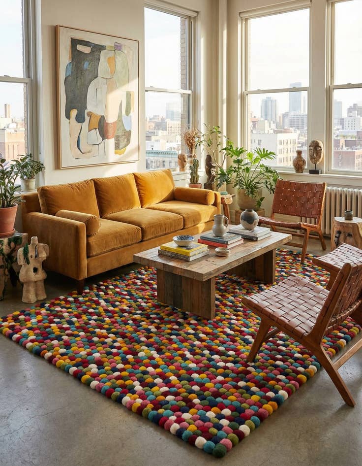 Detail image of 6' 1 x 9' Felt Ball Wool Rug