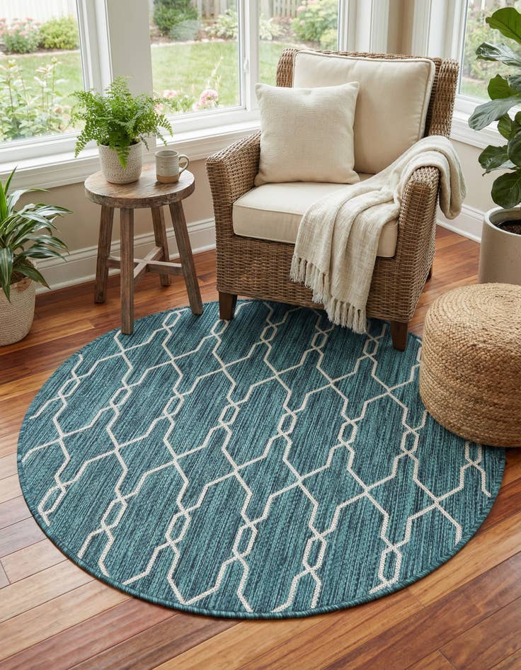Detail image of 4' x 4'  Washable Trellis Indoor / Outdoor Round Rug