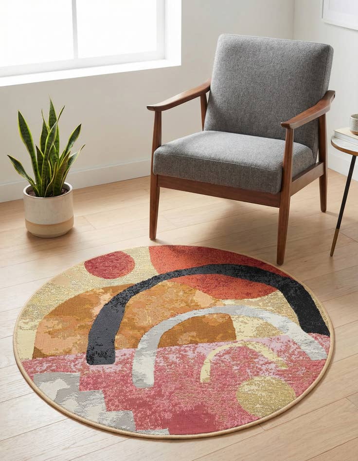 Detail image of 3' x 3' Washable Modern Indoor / Outdoor Round Rug