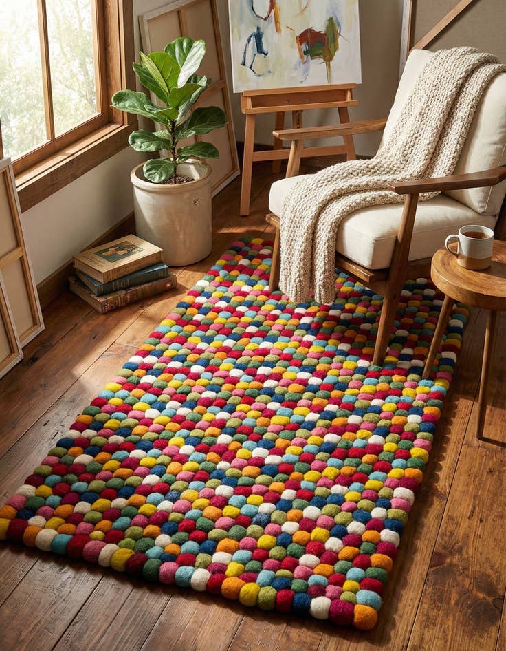 Detail image of 3' 3 x 5' 3 Felt Ball Wool Rug