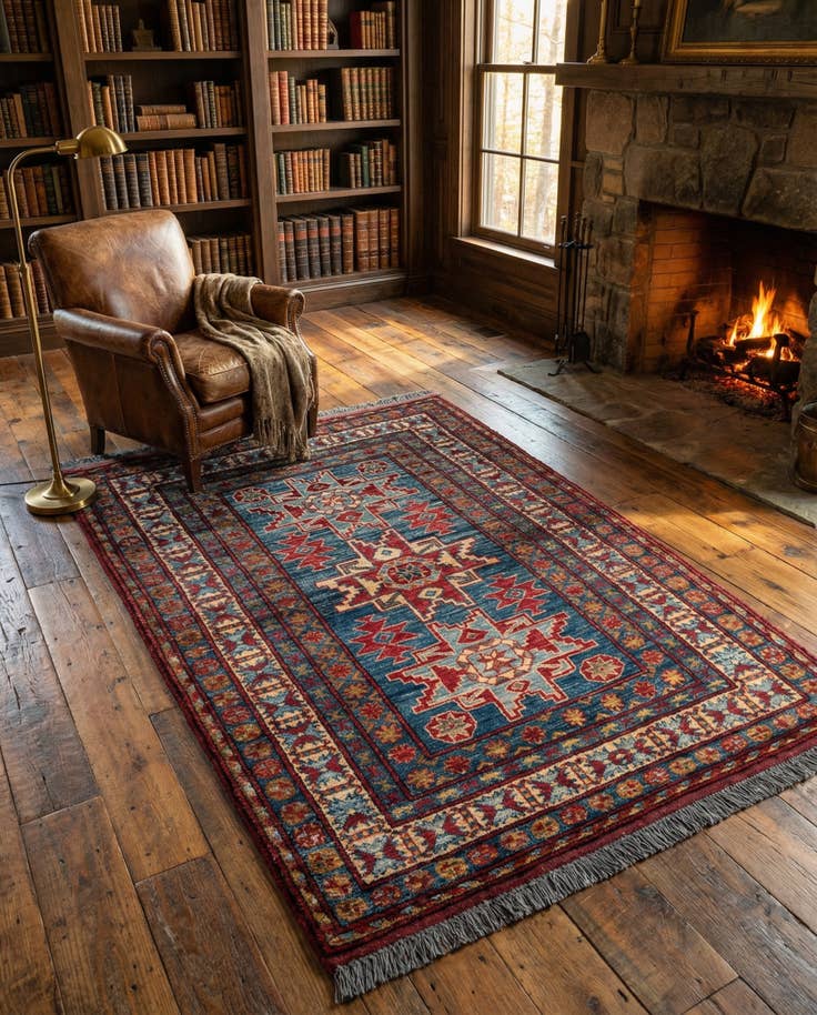 Detail image of 4' 1 x 5' 8 Hand Knotted Kazak Wool Rug