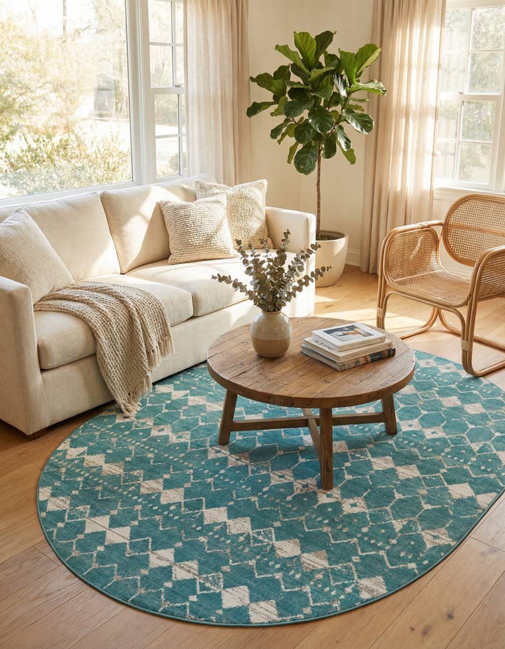 Detail image of 7' 10 x 10'  Washable Trellis Indoor / Outdoor Oval Rug
