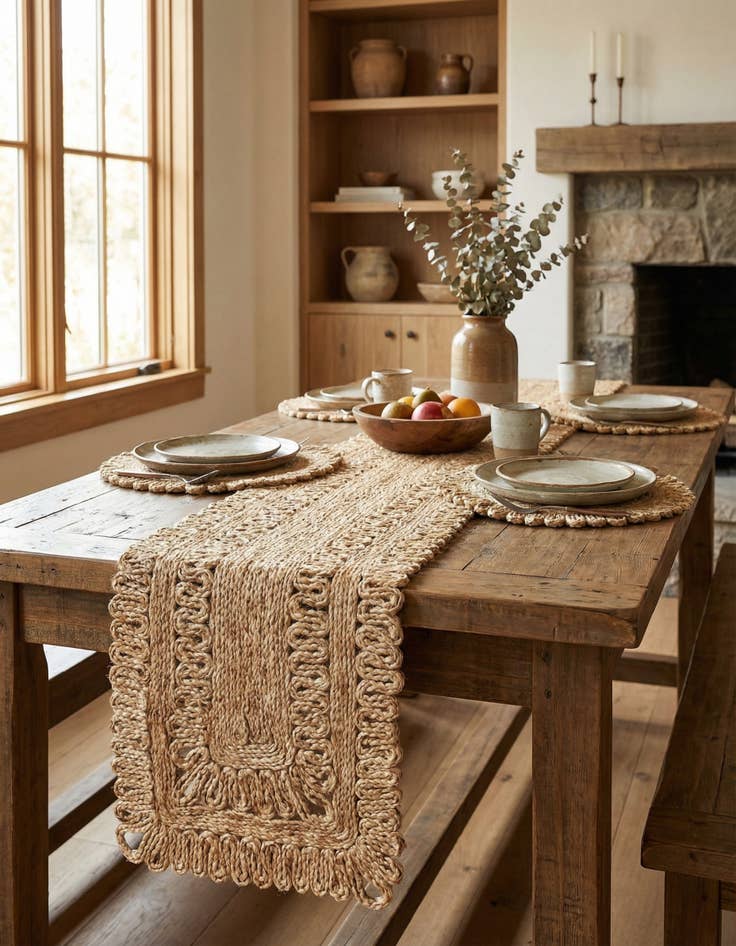 Detail image of 1' 2 x 8'  Hand Braided Jute Table Runner Rug
