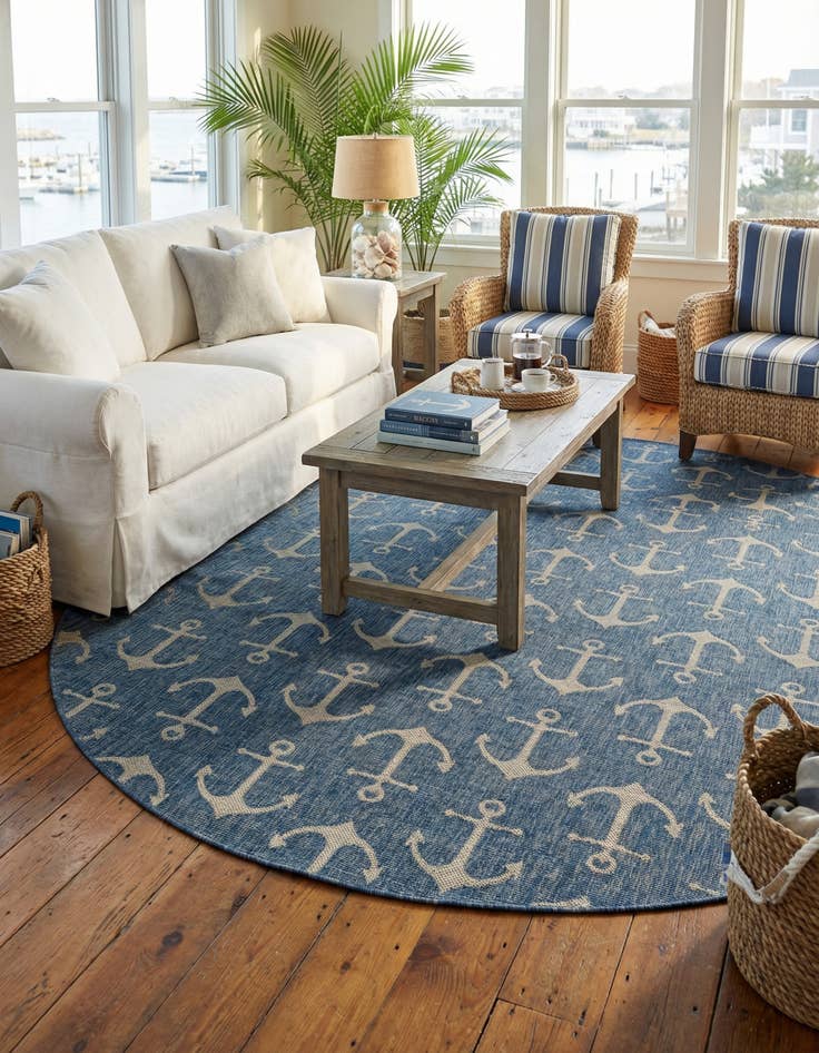 Detail image of 13' x 13' Washable Coastal Indoor / Outdoor Round Rug