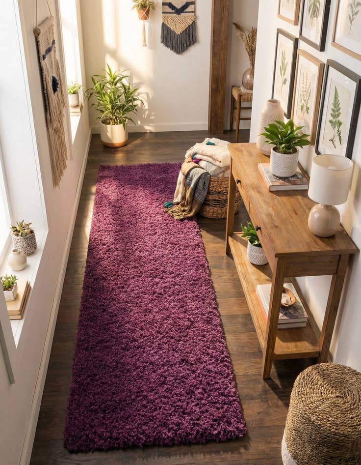 Detail image of 2' x 6' 5 Solid Shag Runner Rug