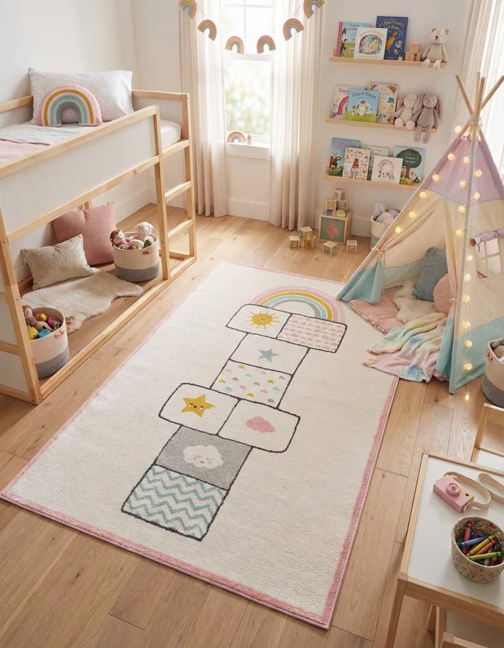 Detail image of 5' 3 x 8' Hopscotch Whimsy Kids Rug