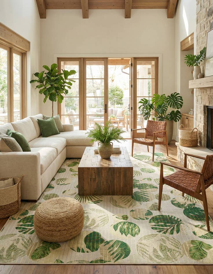 Detail image of 10' x 14' Washable Botanical Indoor / Outdoor Rug