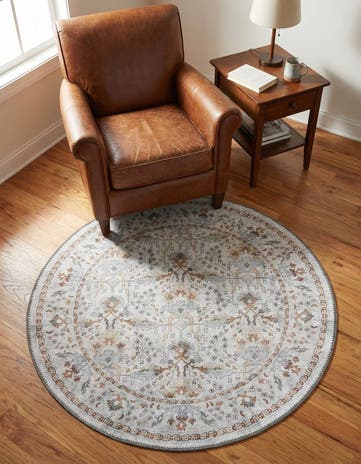 Ivory Washable Timeless Round Rug