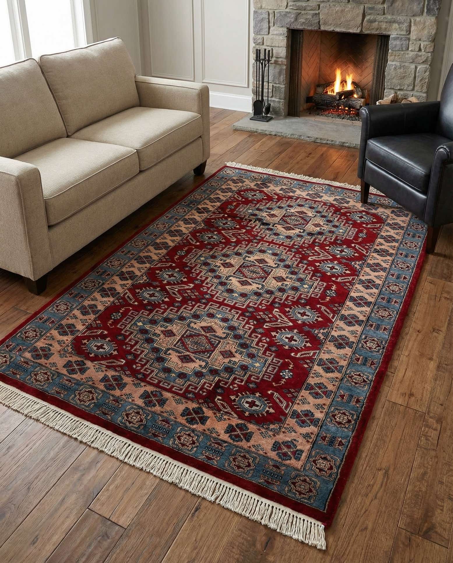 4' 2 x 5' 8 Hand Knotted Kazak Oriental Wool Rug