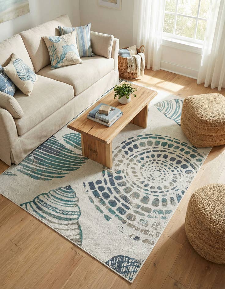 Detail image of 5' 3 x 8'  Washable Coastal Indoor / Outdoor Rug