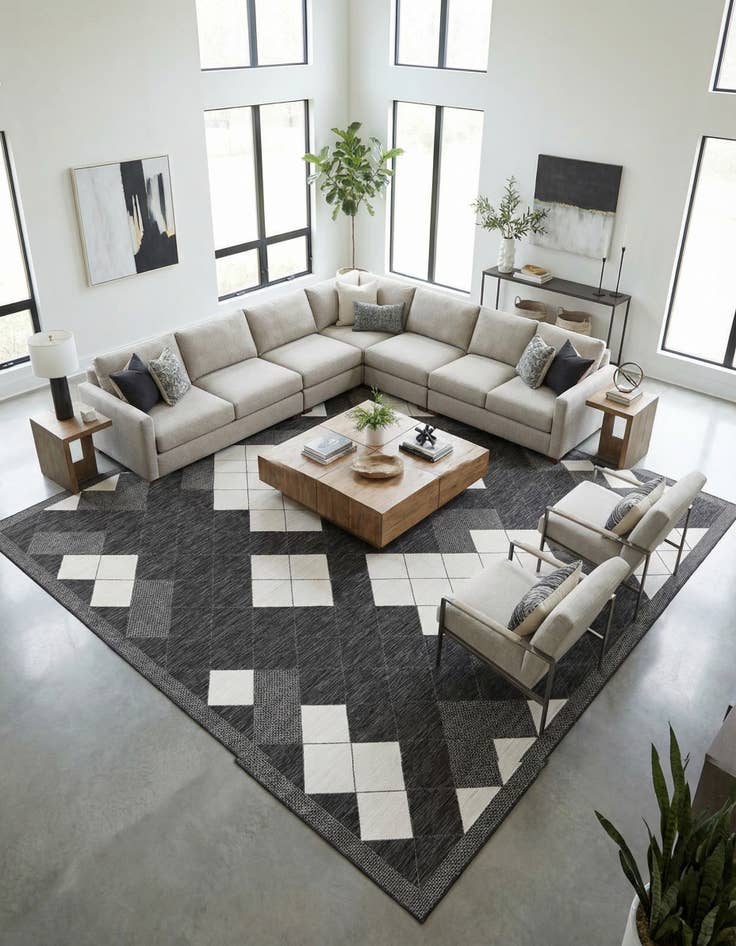 Detail image of 12' x 12'  Washable Modern Indoor / Outdoor Square Rug