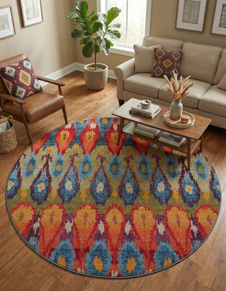 Detail image of 6' x 6' Easy-Clean Modern Indoor / Outdoor Round Rug