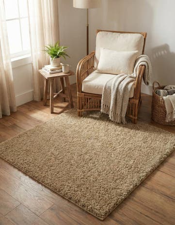 Khaki Soft Solid Shag Square Rug