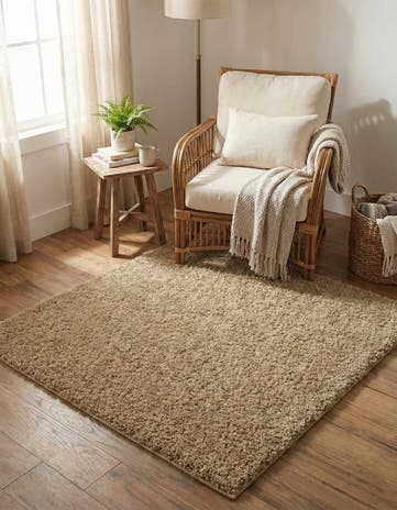Khaki Soft Solid Shag Square Rug