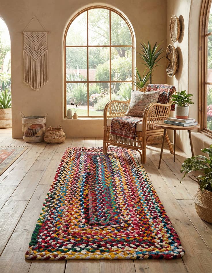 Detail image of 2' x 5' 1  Hand Braided Chindi Runner Rug