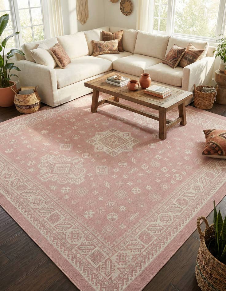 Detail image of 13' x 13'  Washable Aztec Indoor / Outdoor Square Rug