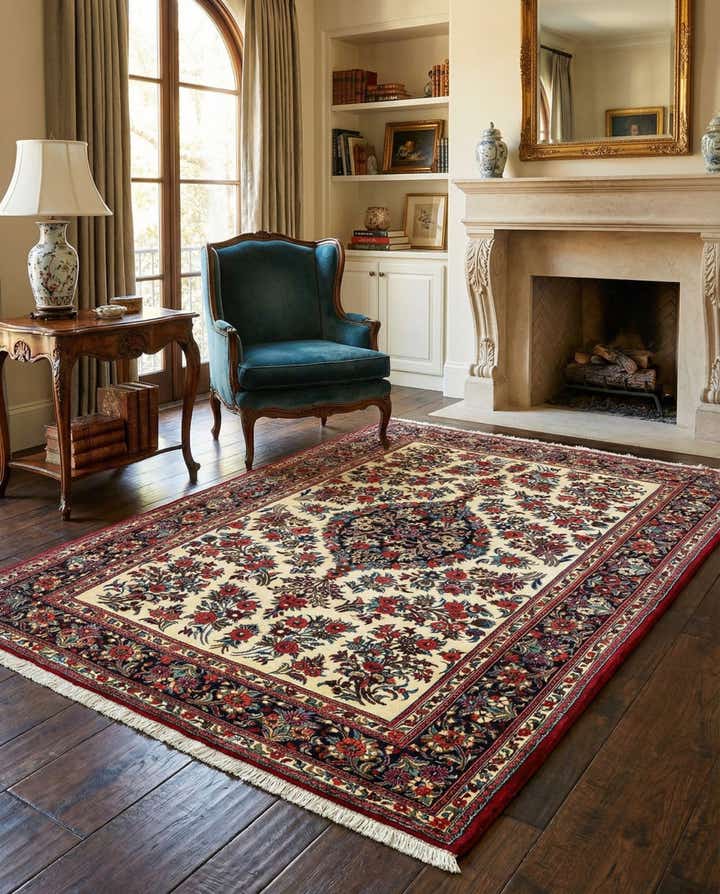 4' 7 x 6' 7 Hand Knotted Qom Persian Rug