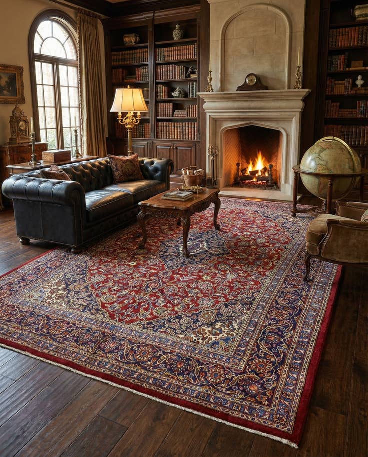 Detail image of 9' 7 x 13' 2 Hand Knotted Mashad Persian Wool Rug