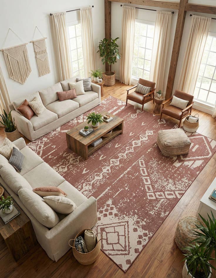 Detail image of 13' x 13' Washable Bohemian Indoor / Outdoor Square Rug