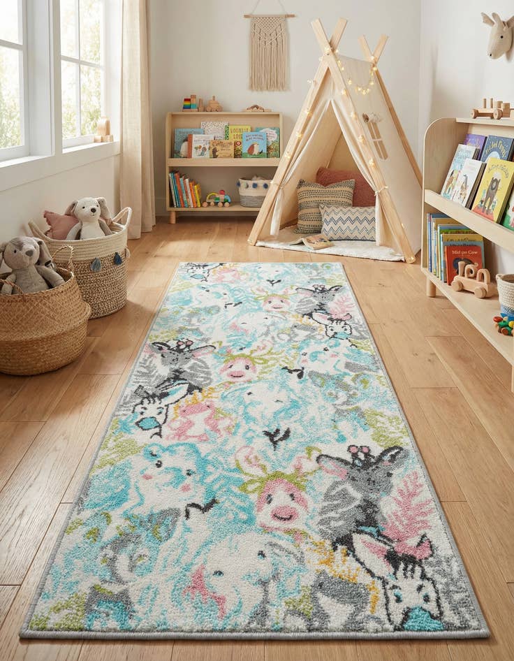 Detail image of  2' 2 x 5' Animals Whimsy Kids Runner Rug