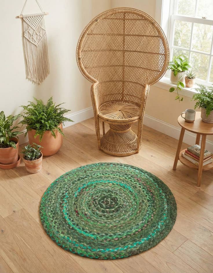 Detail image of 3' 3 x 3' 3  Hand Braided Chindi Round Rug