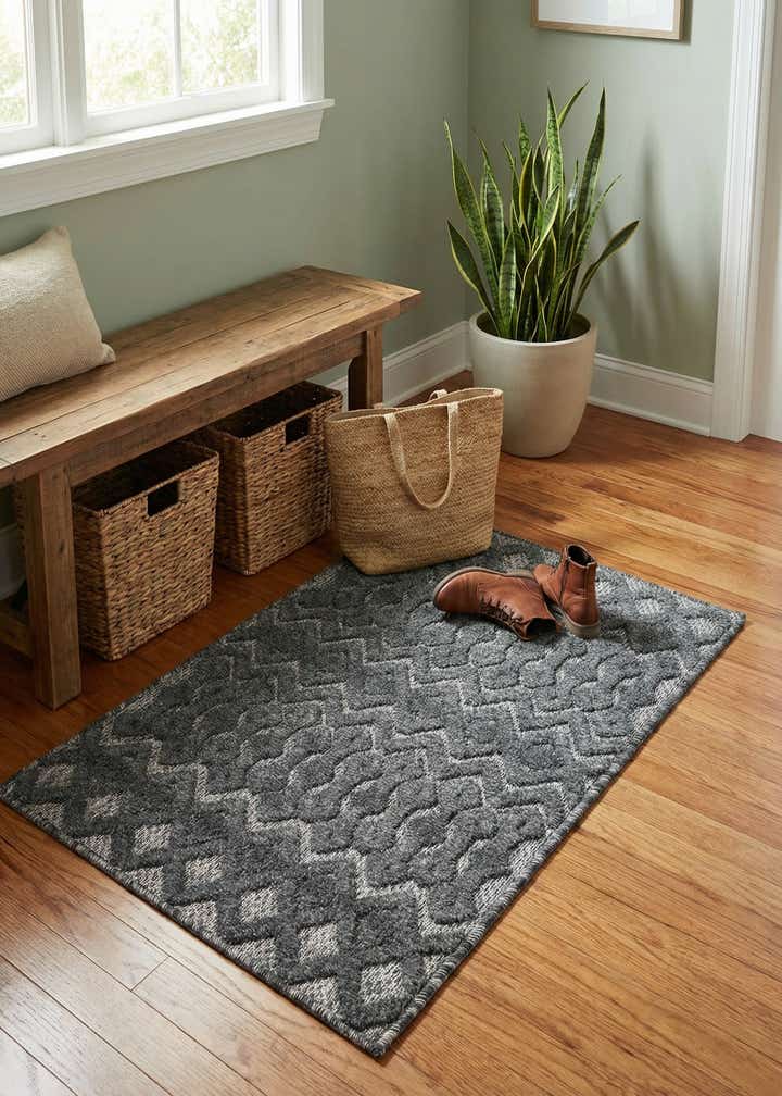 2' x 3' Easy-Clean Trellis Textured Indoor / Outdoor Rug