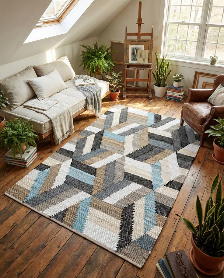 Detail image of 4' 1 x 6' 1 Hand Braided Chindi Cotton Rug