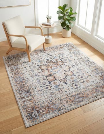 Ivory Almond Washable Yara Square Rug