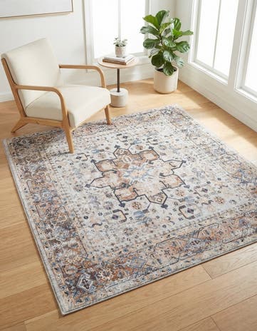 Ivory Almond Washable Yara Square Rug